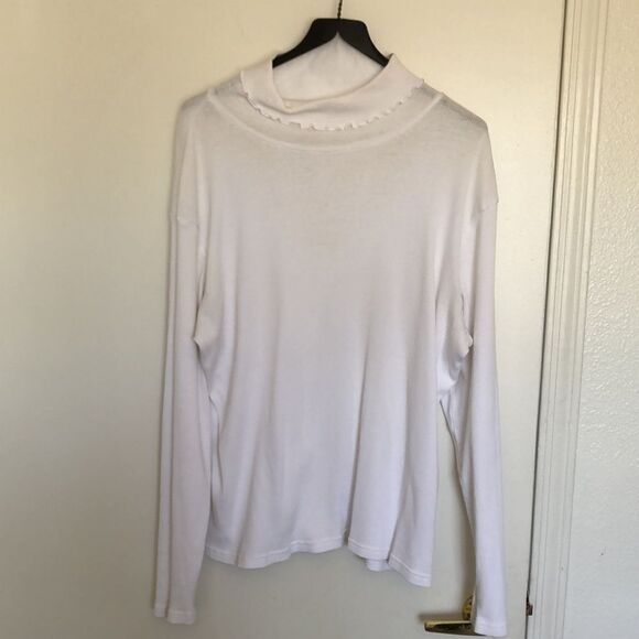 J Jill Long Sleeve Ribbed T-shirt with Ruffle Neck size XL White GUG White - Picture 1 of 7